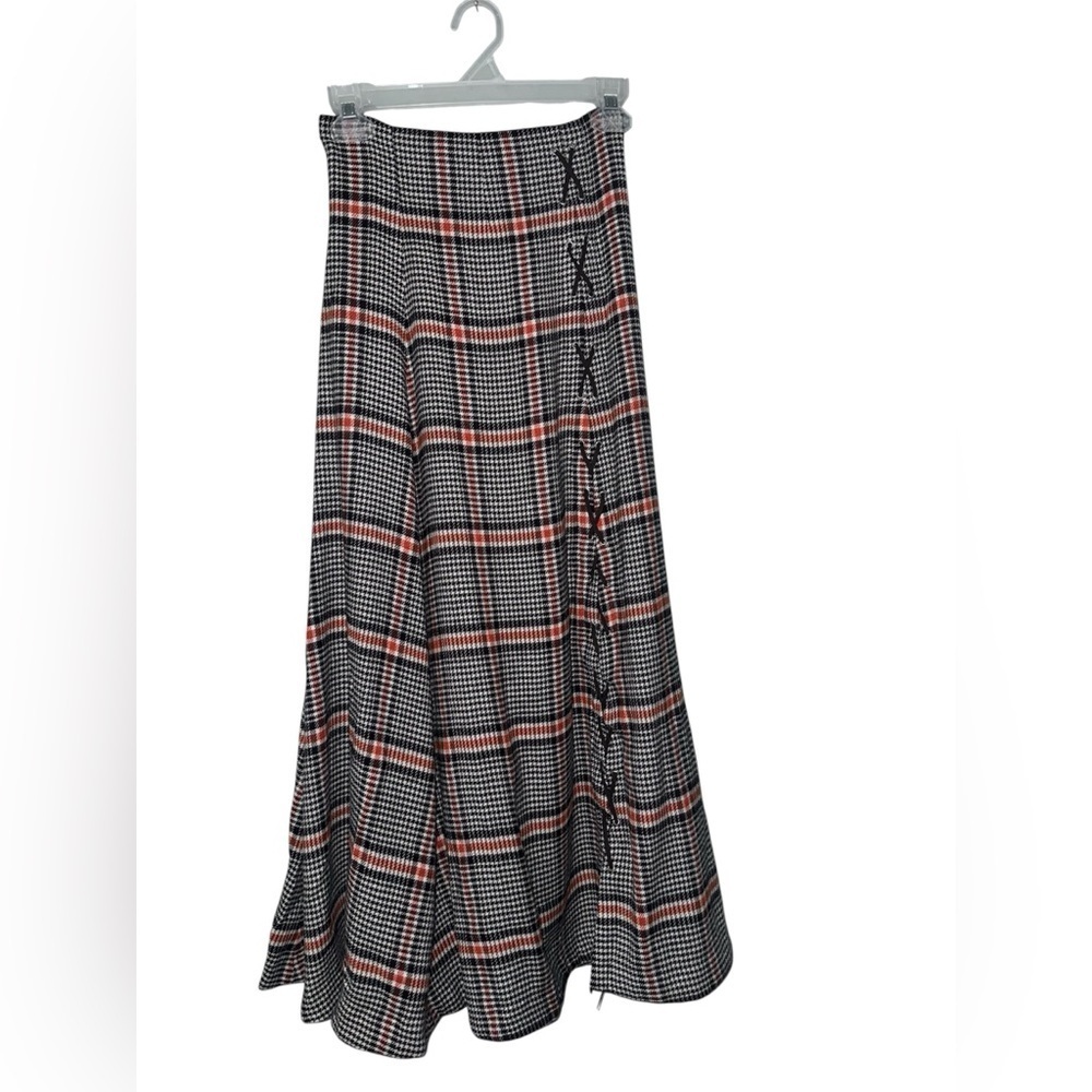 SNIDEL Plaid A-Line Skirt Side Lace Up | Size 0 | Black Orangish White
